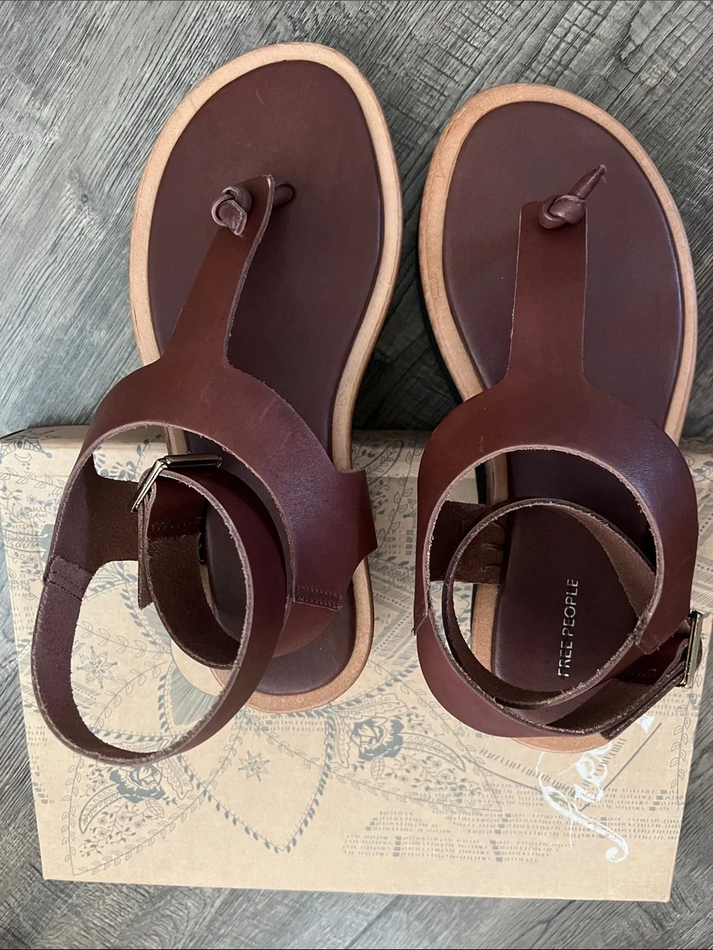 Free People Evie Wrap Coconut Shell Brown Leather T-Strap Sandals
